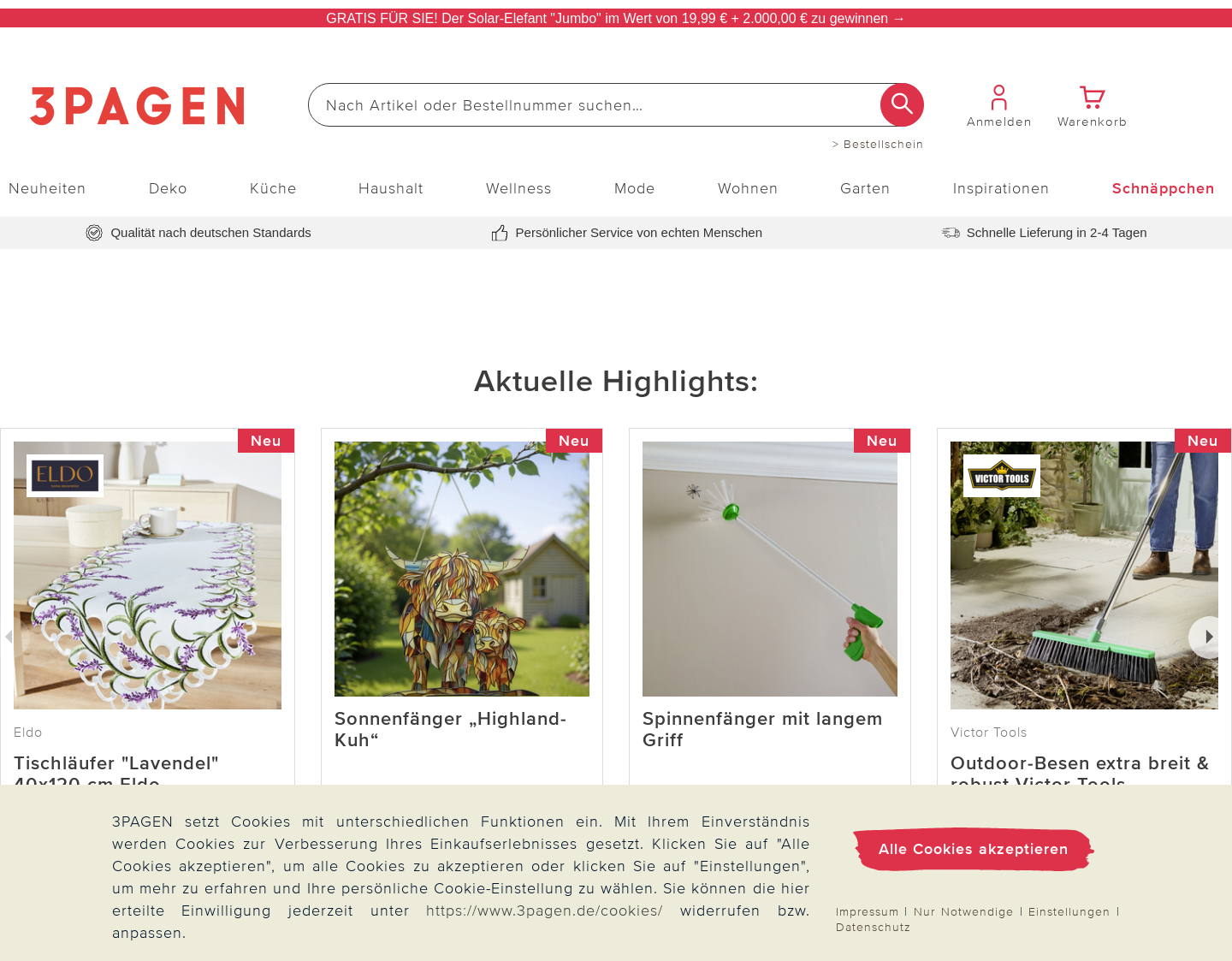 Aktuelle Website-Vorschau von www.3pagen.de Haushalts-onlineshop