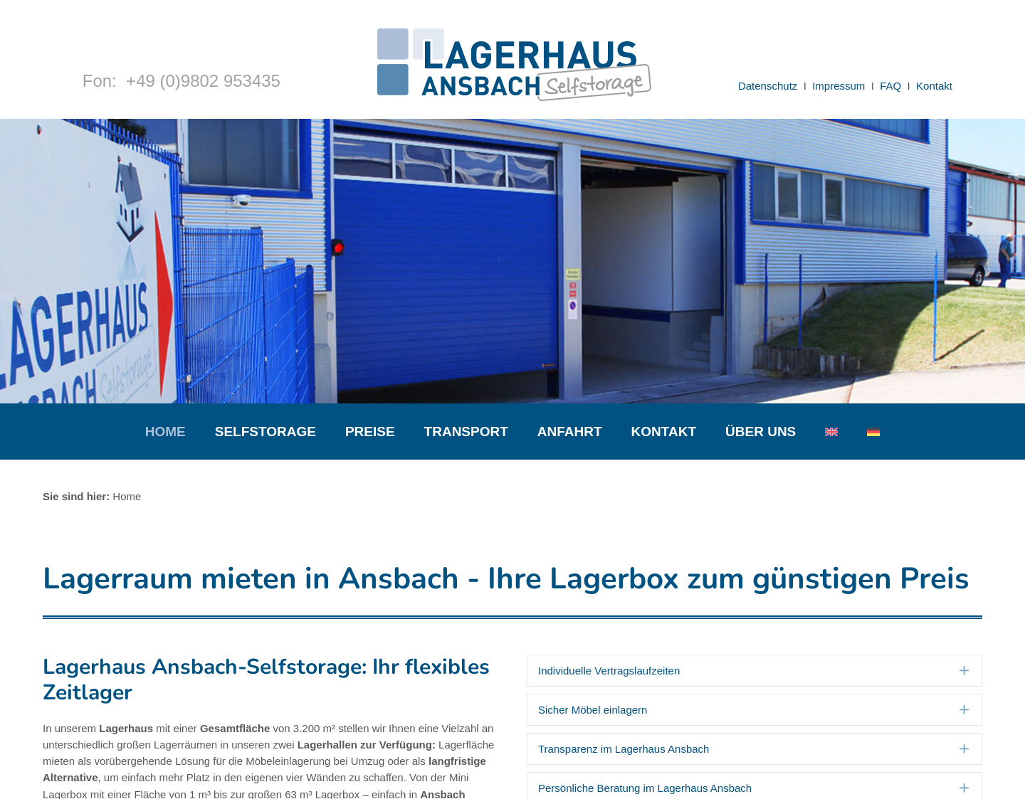 Aktuelle Website-Vorschau von Lagerräume mieten bei Lagerhaus Ansbach