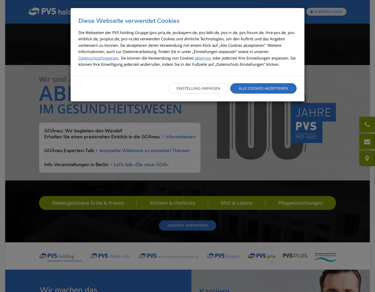 Aktuelle Website-Vorschau von PVS holding - Ihre PVS