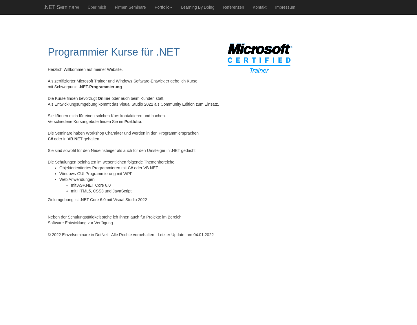 Aktuelle Website-Vorschau von Programmier Schulungen in C# und VB.NET