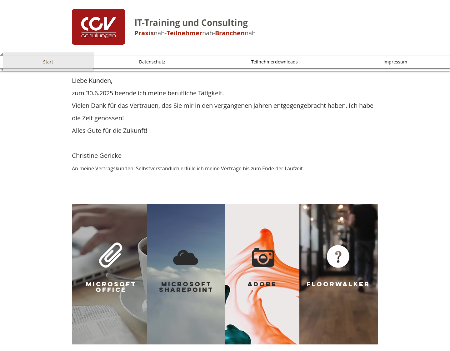 Aktuelle Website-Vorschau von CGV-Schulungen