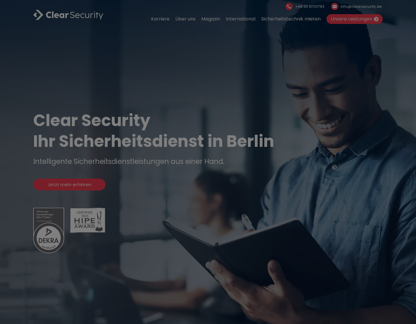 Aktuelle Website-Vorschau von Clear Security GmbH