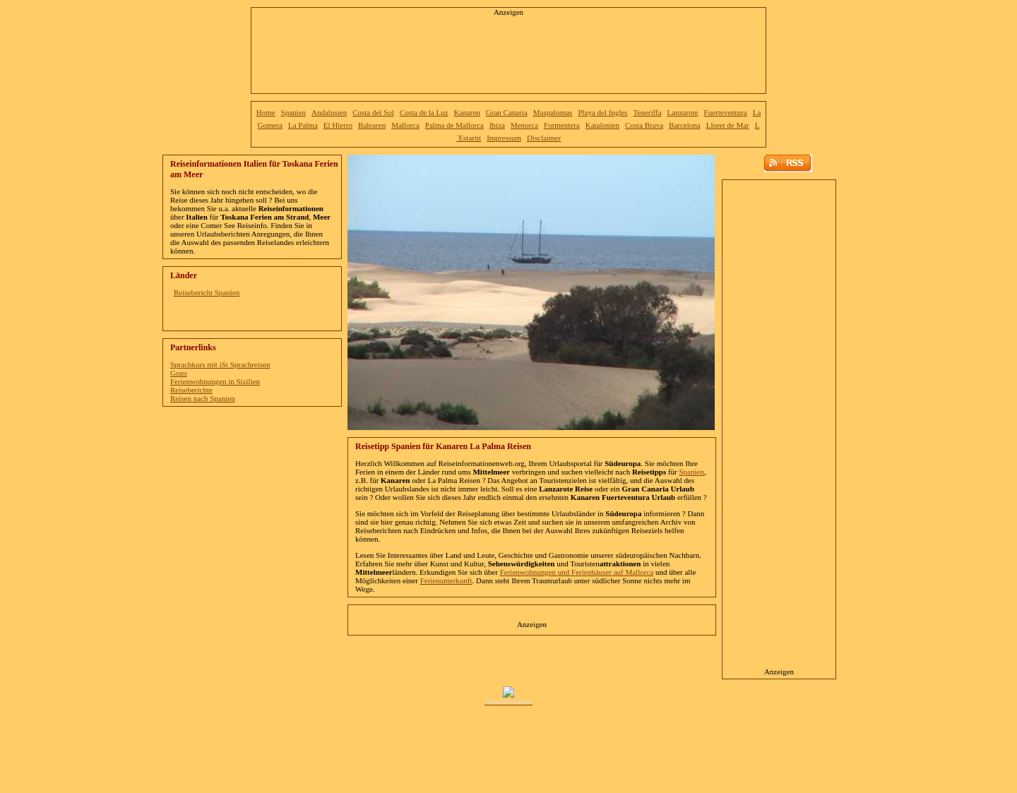 Aktuelle Website-Vorschau von Reisetipps für Spanien
