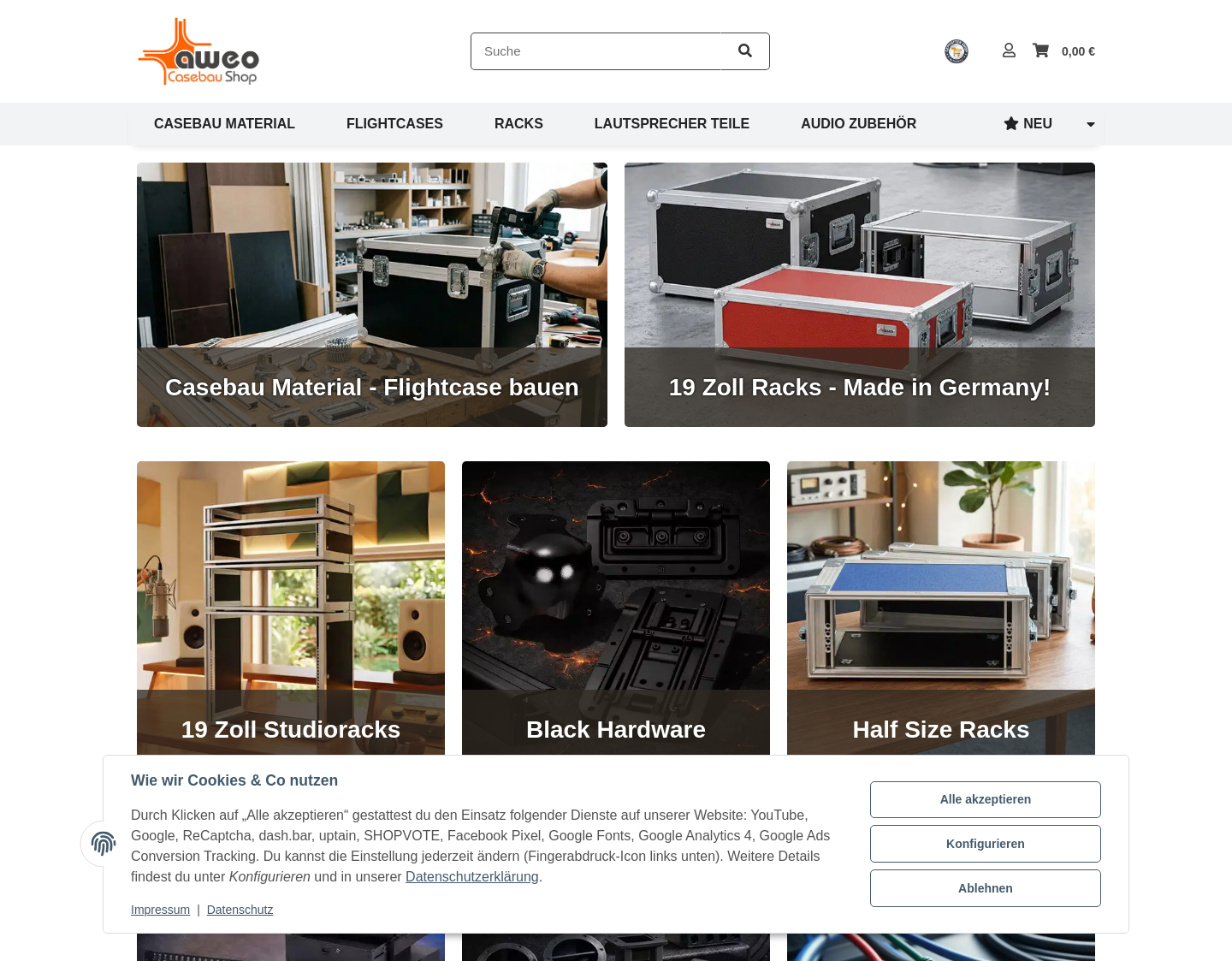 Aktuelle Website-Vorschau von AWEO Casebau Onlineshop