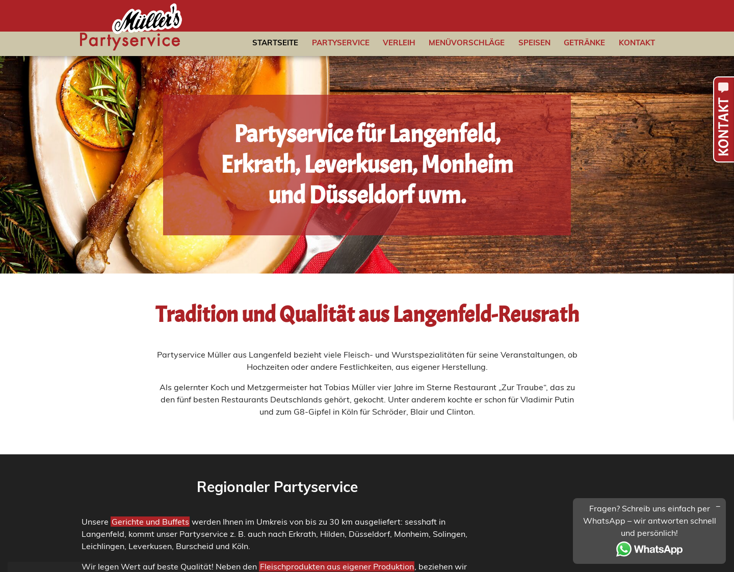 Aktuelle Website-Vorschau von Partyservice Müller aus Monheim