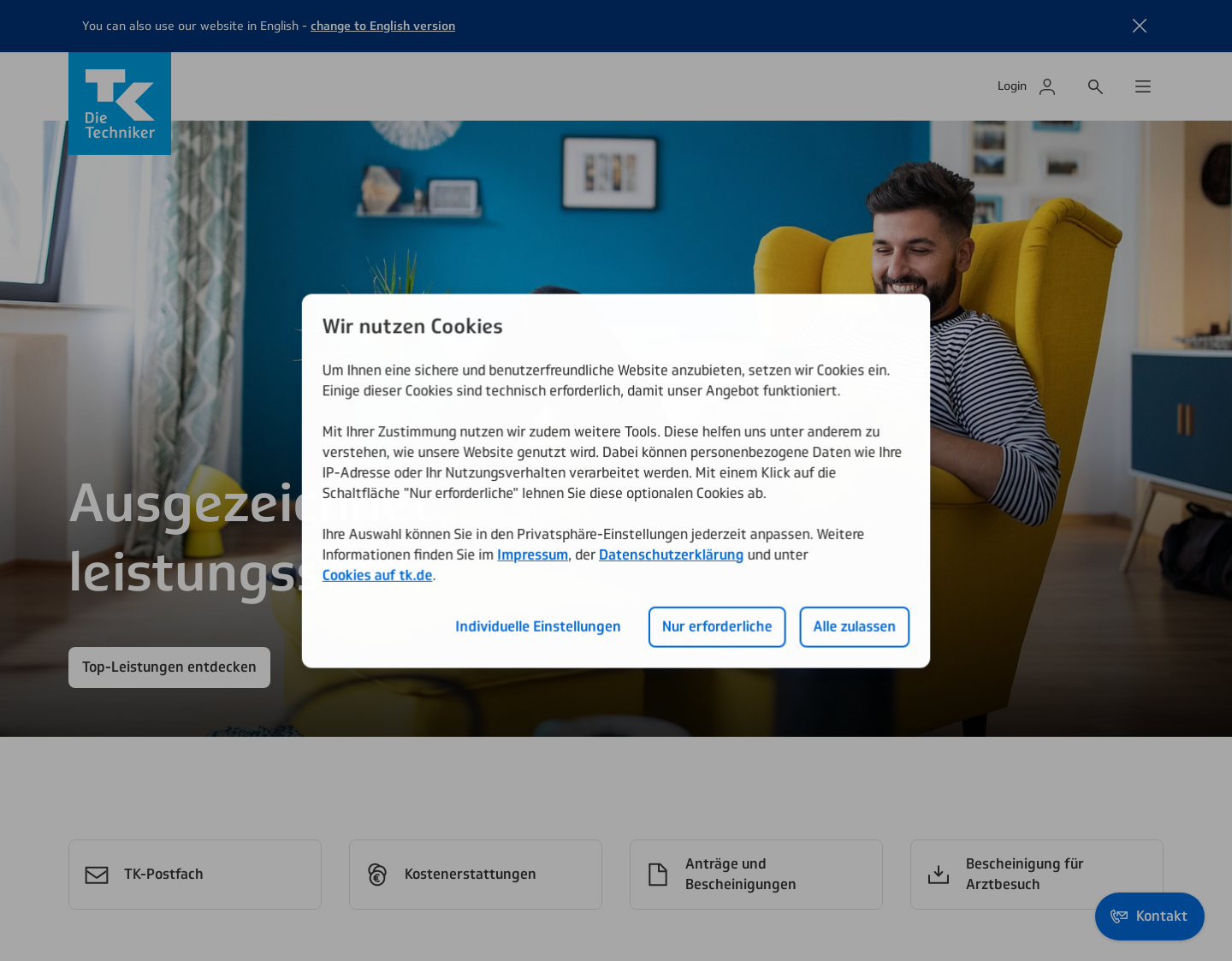 Aktuelle Website-Vorschau von Techniker Krankenkassen