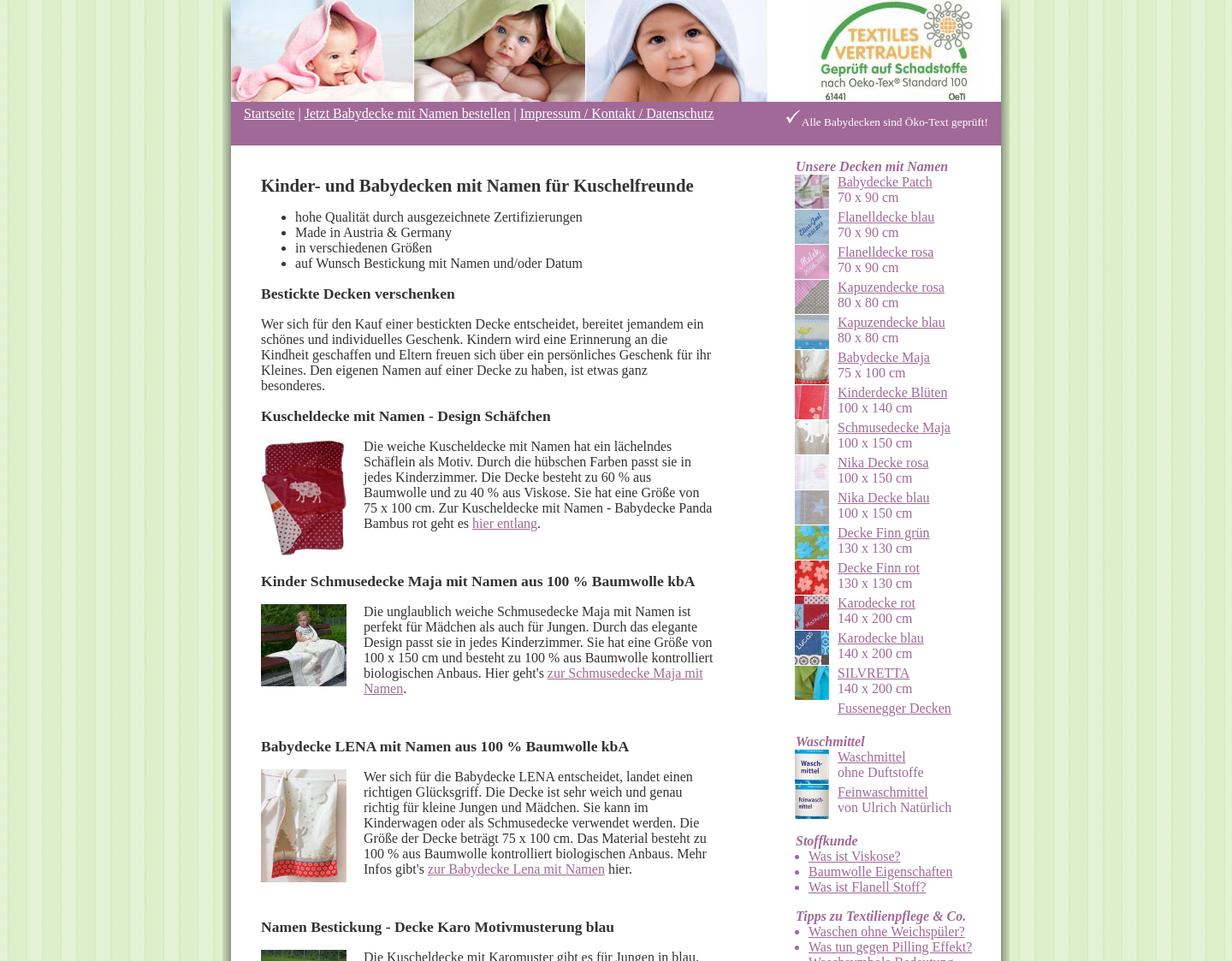 Aktuelle Website-Vorschau von Babydecke mit Namen