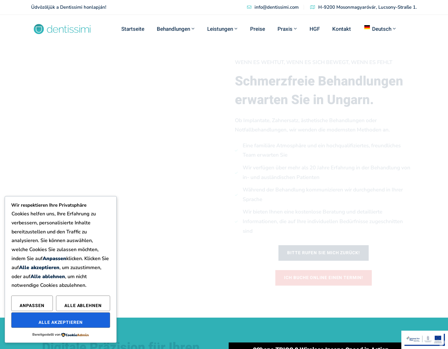 Aktuelle Website-Vorschau von Dentissimi Zahnklinik in Ungarn