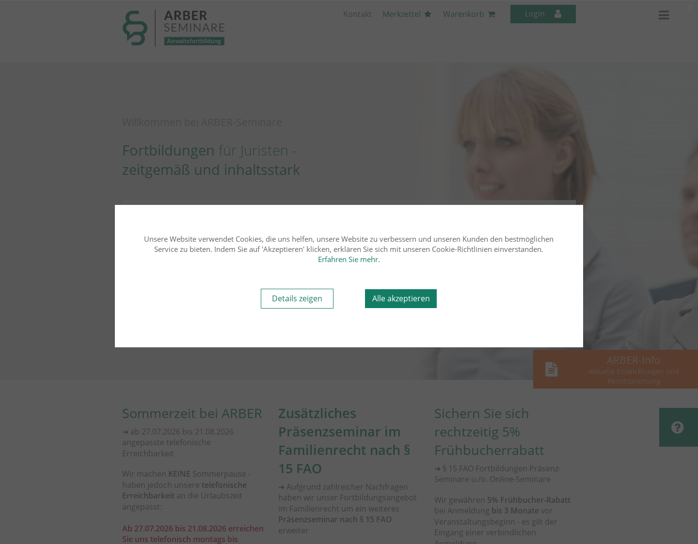 Aktuelle Website-Vorschau von ARBER-Seminare GmbH