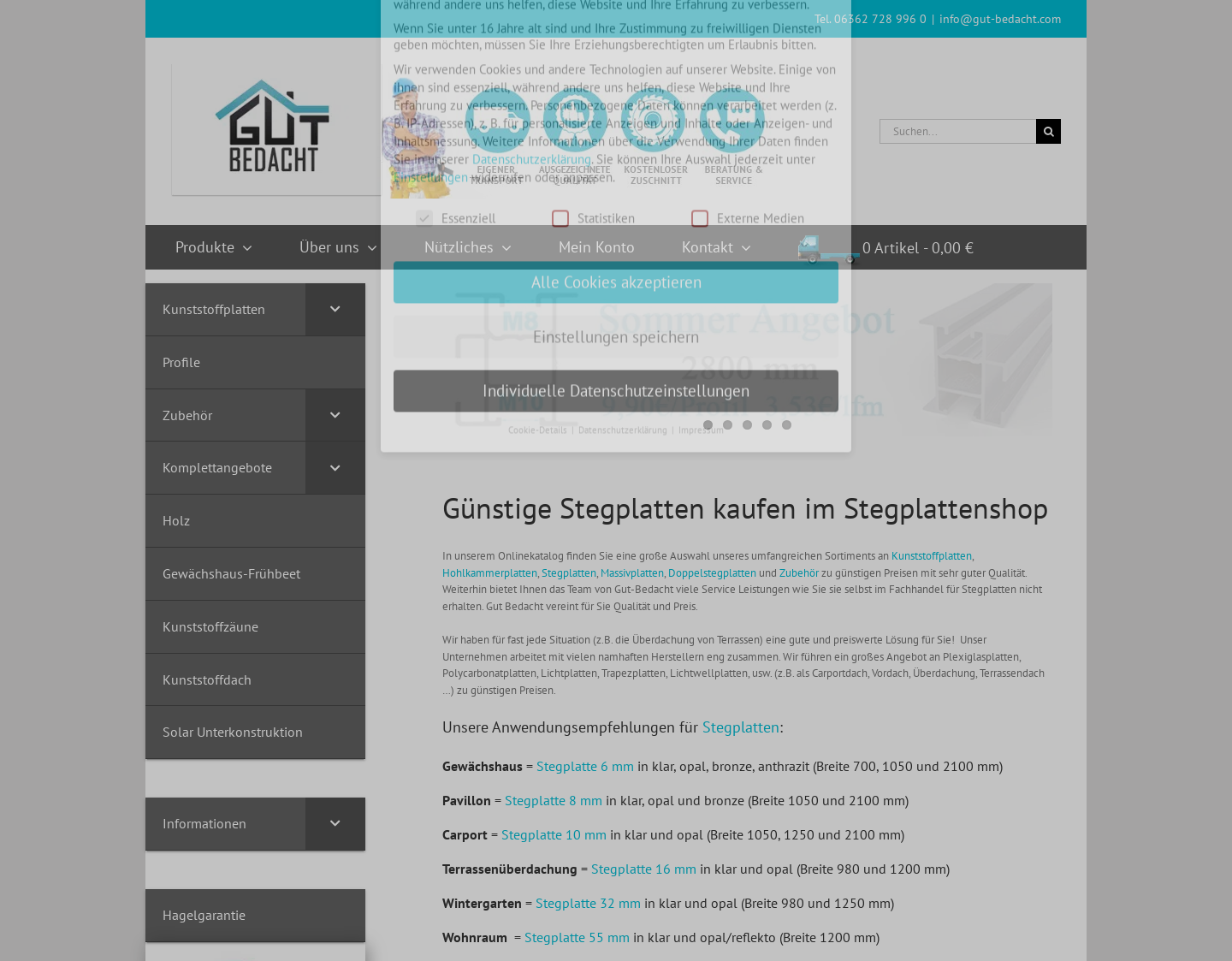Aktuelle Website-Vorschau von GUT BEDACHT Stegplatten & Zubehör