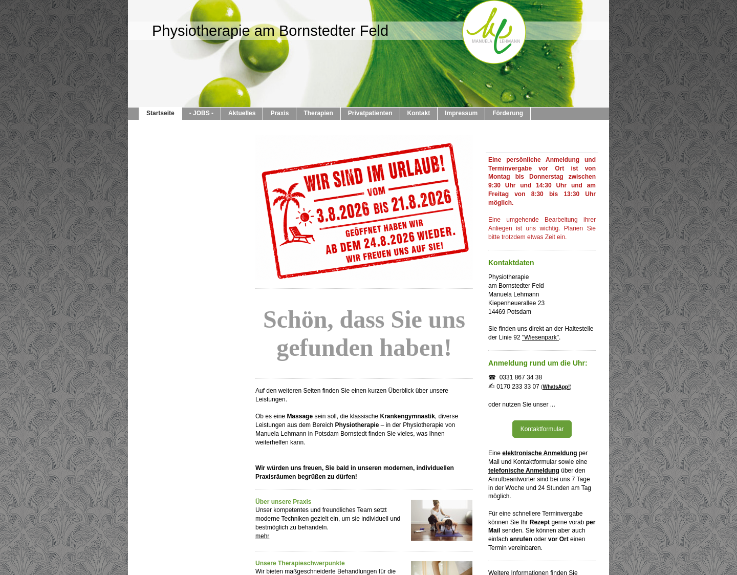 Aktuelle Website-Vorschau von Physiotherapie am Bornstedter Feld