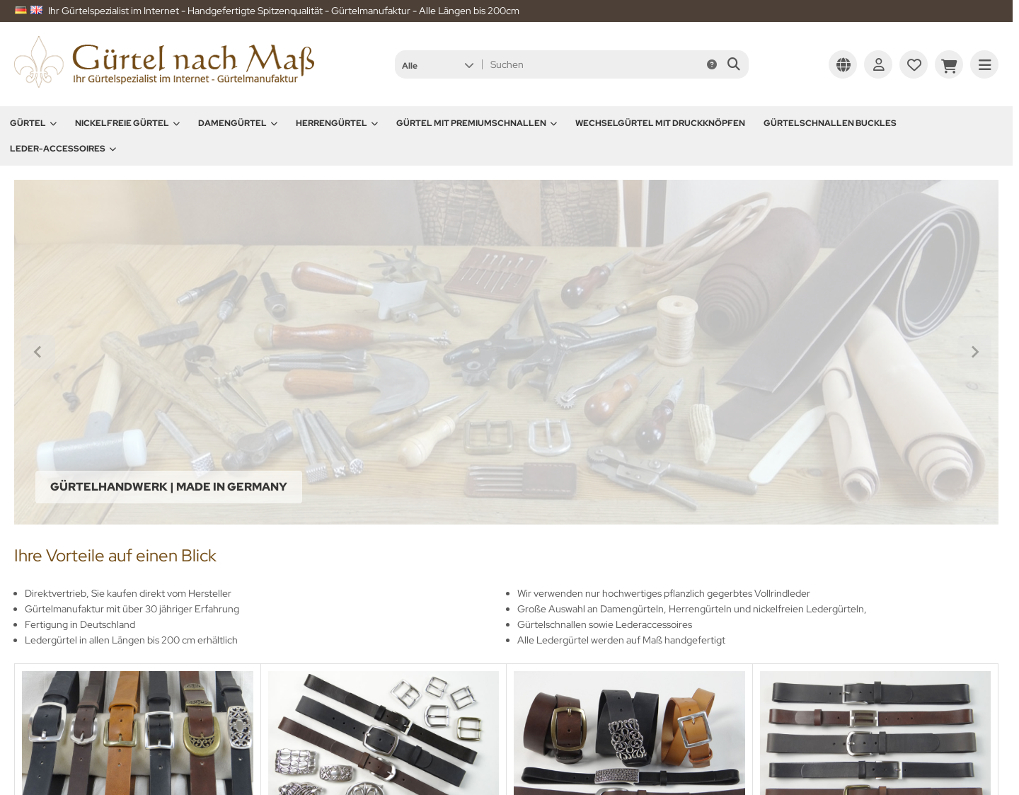 Aktuelle Website-Vorschau von Gürtel nach Maß - Gürtelmanufaktur