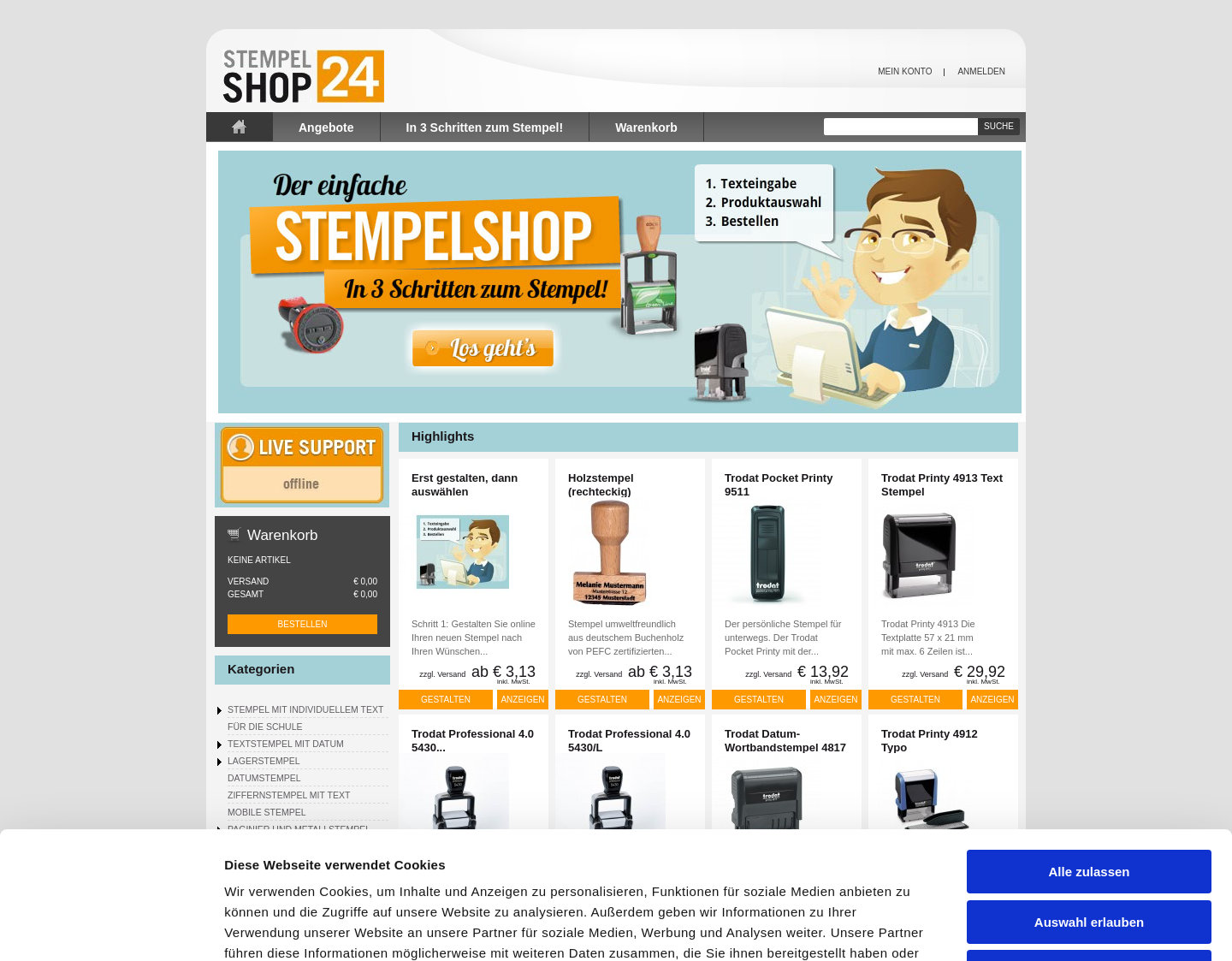 Aktuelle Website-Vorschau von Stempel bestellen  im Stempelshop24
