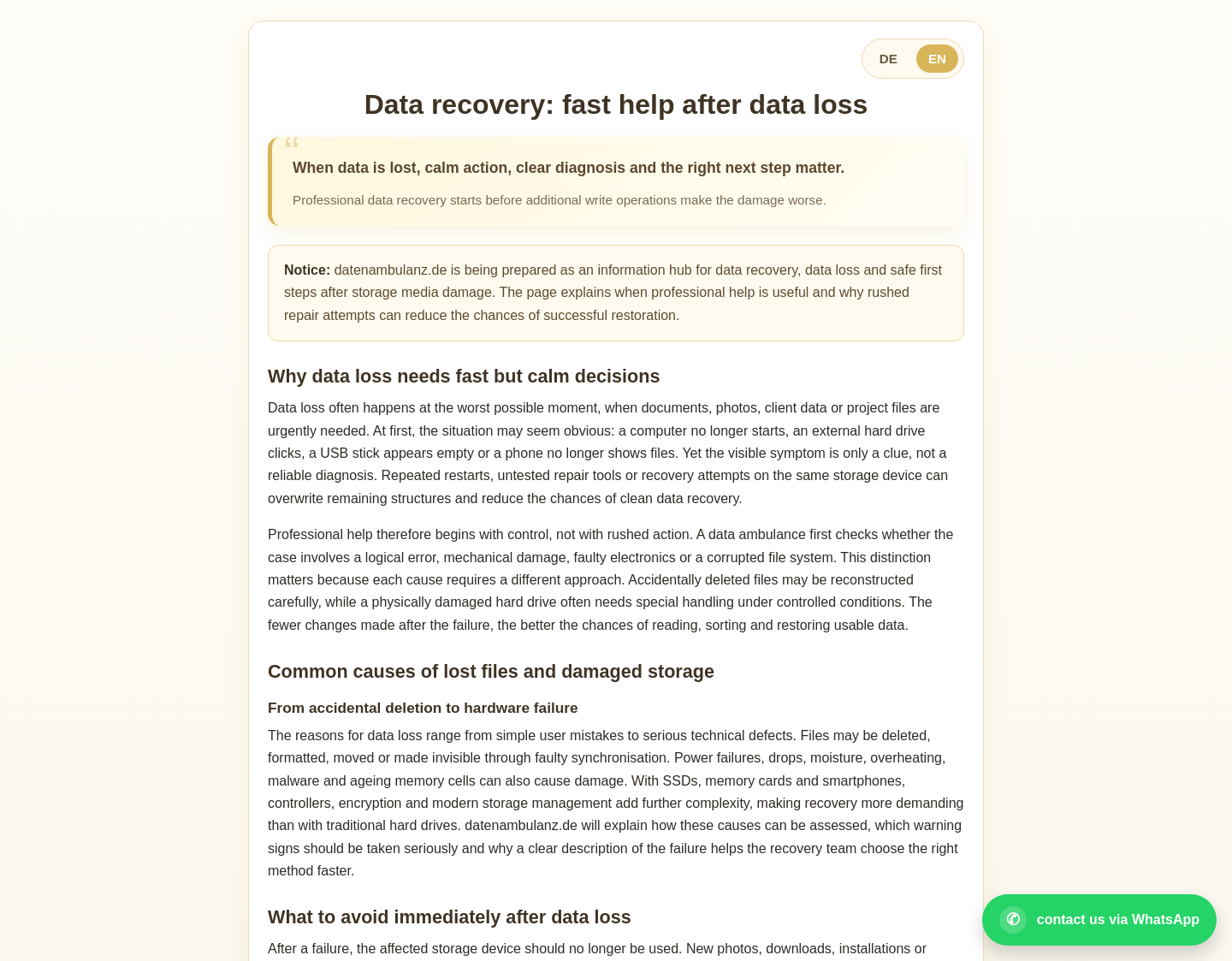 Aktuelle Website-Vorschau von Datenrettung bei Festplatten-Defekt