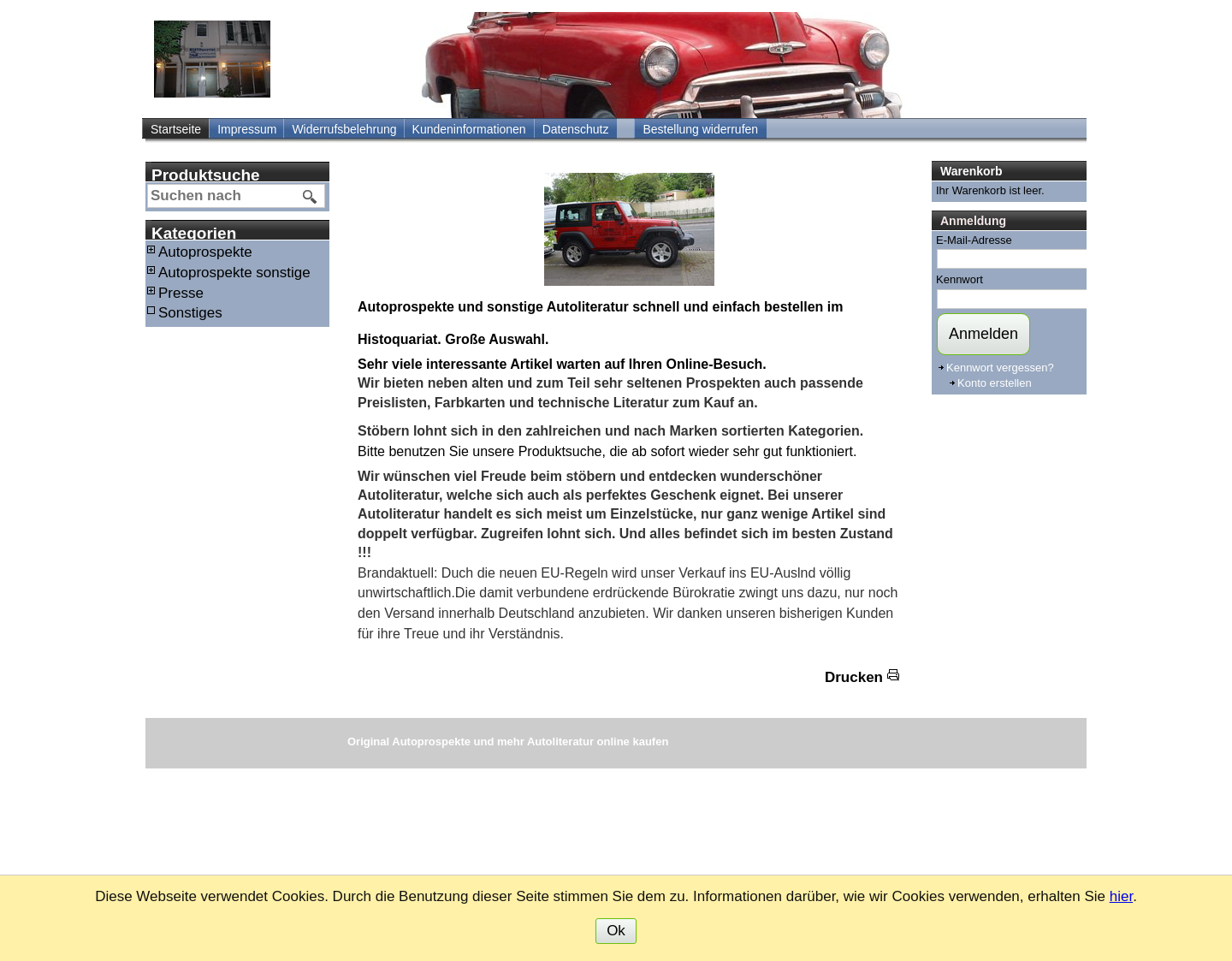 Aktuelle Website-Vorschau von Original Prospekte zu Ihrem Auto
