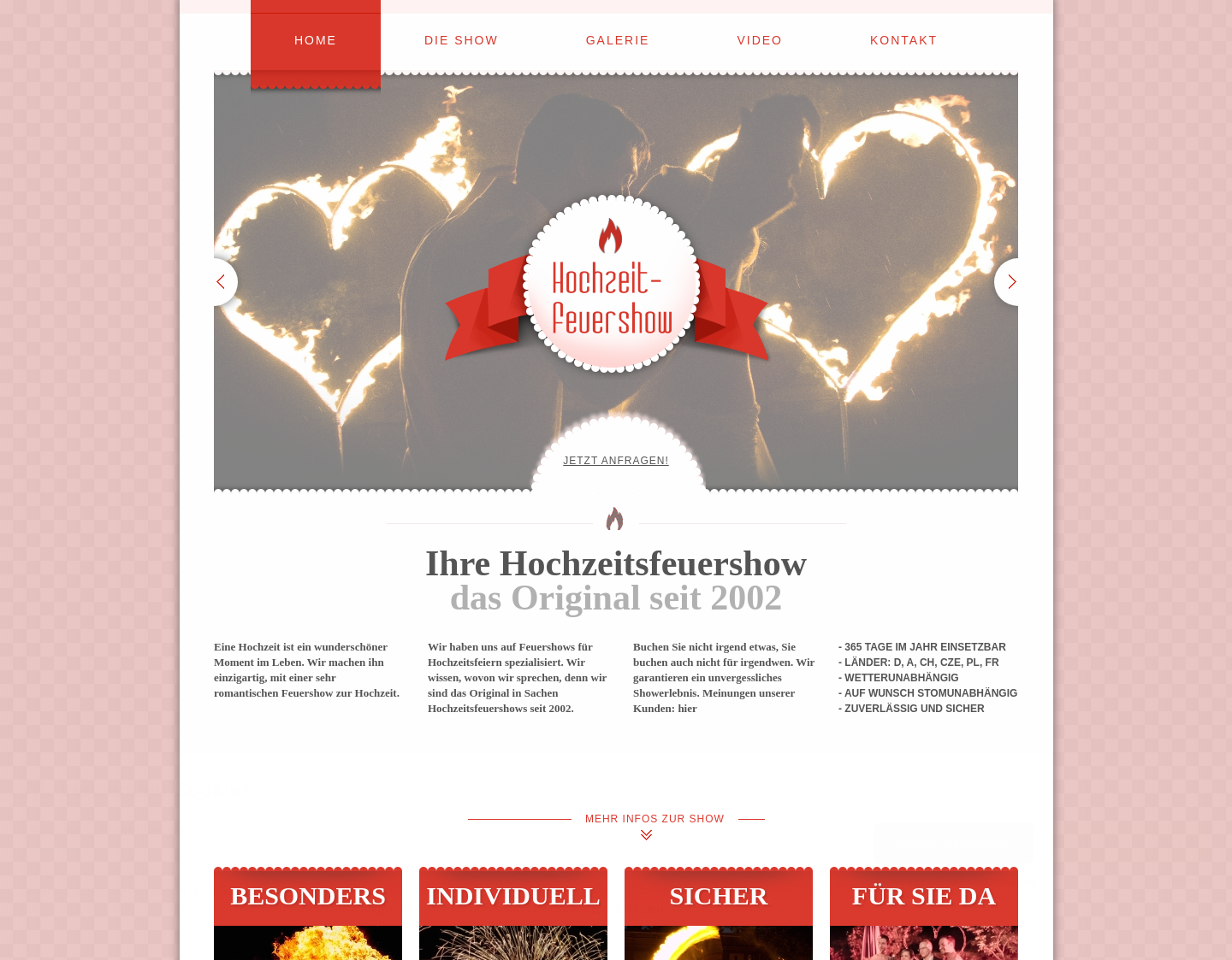 Aktuelle Website-Vorschau von Hochzeitsfeuershows