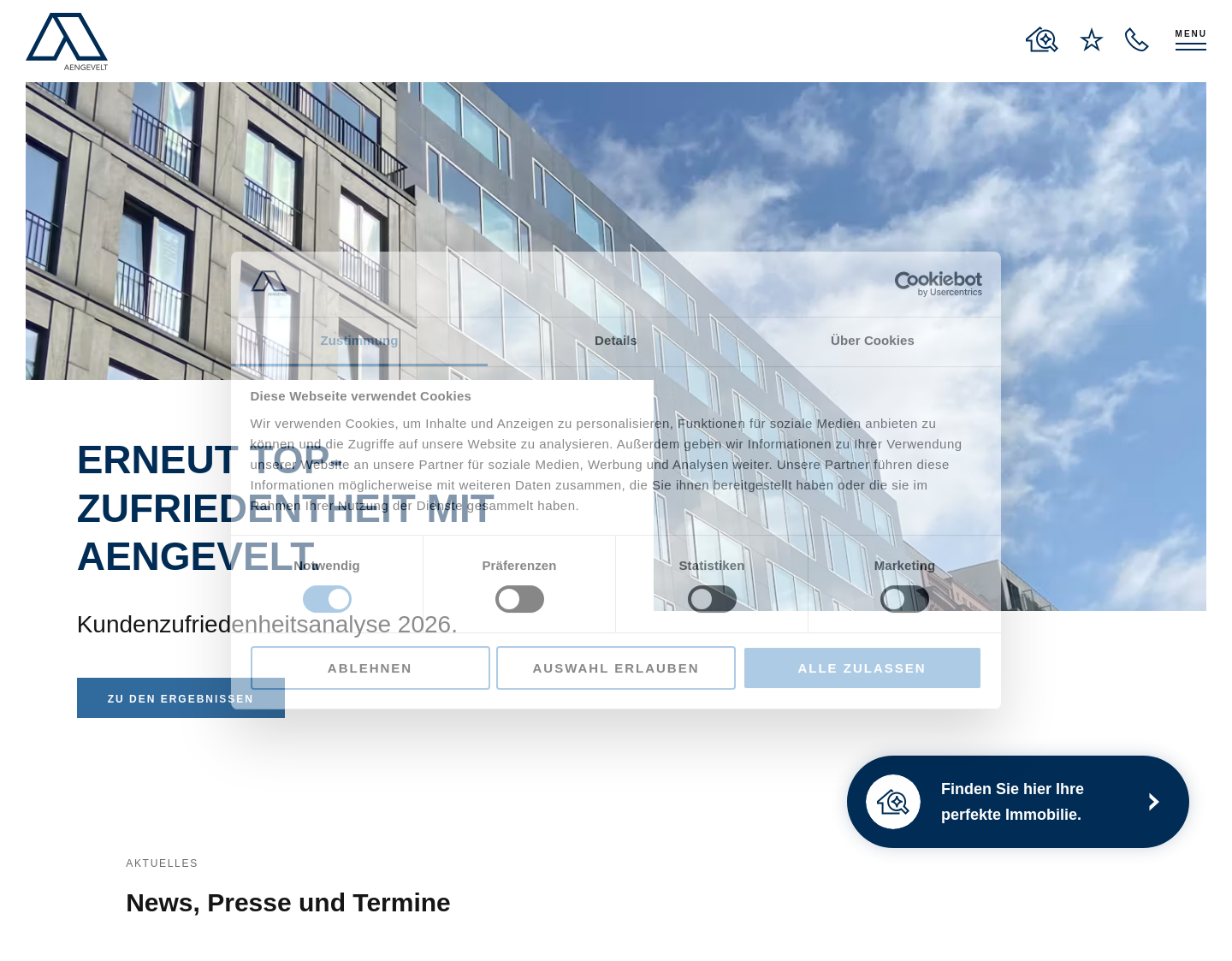Aktuelle Website-Vorschau von AENGEVELT Immobilien GmbH & Co. KG