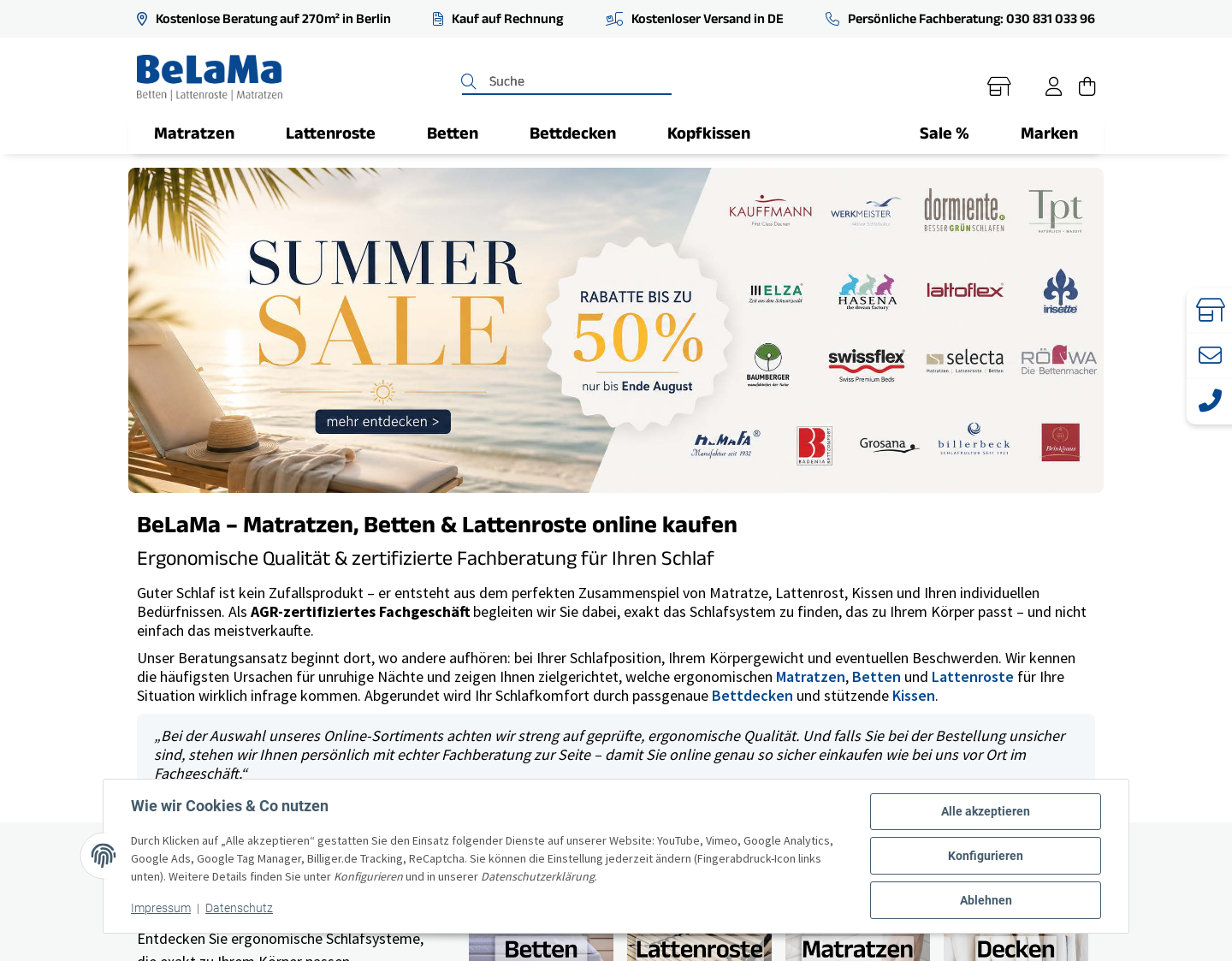 Aktuelle Website-Vorschau von Matratzen & Lattenroste von BeLaMa
