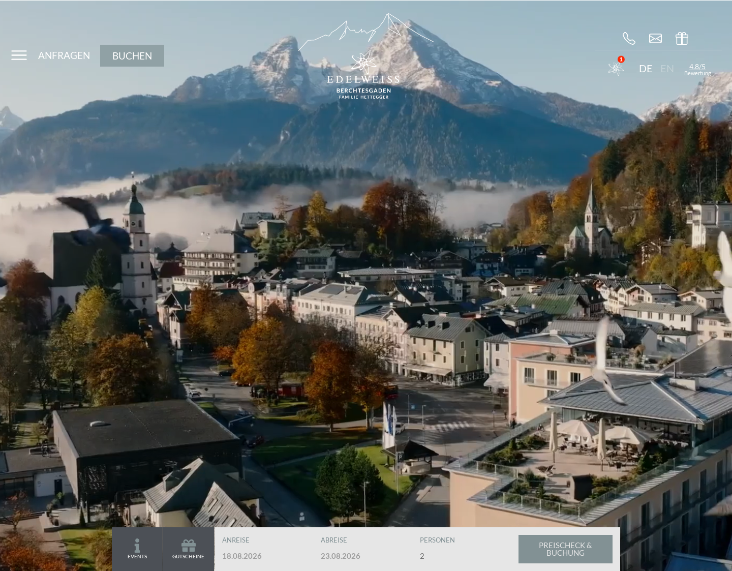 Aktuelle Website-Vorschau von Hotel Edelweiss in Berchtesgaden