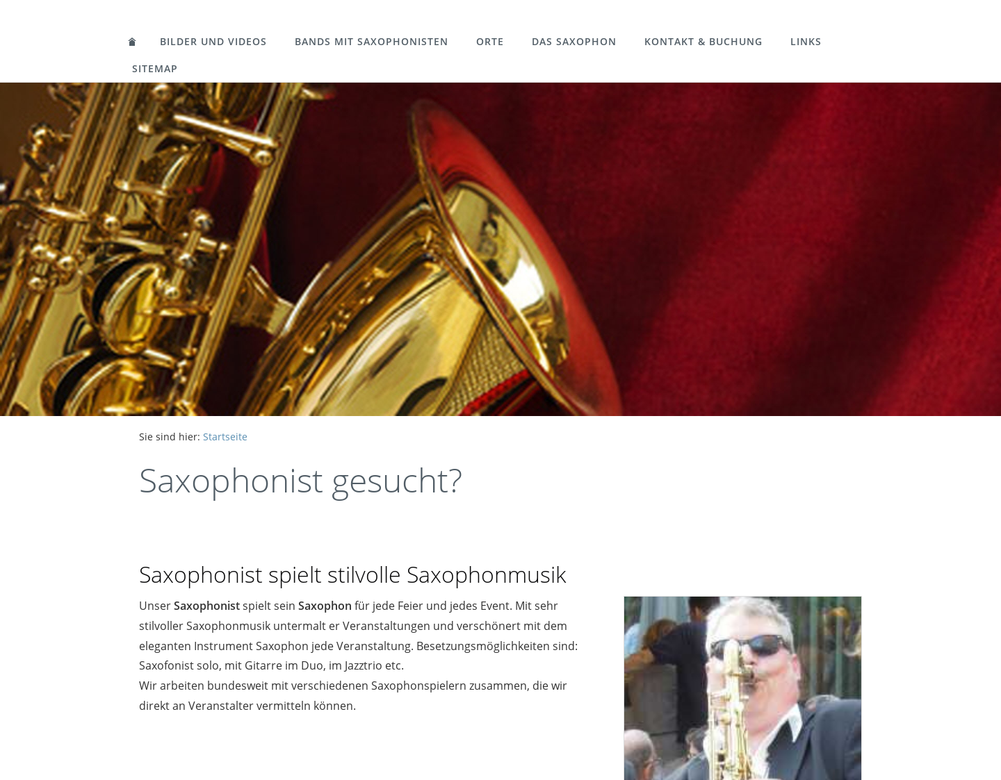 Aktuelle Website-Vorschau von Live-Saxophonist für Party und Empfang