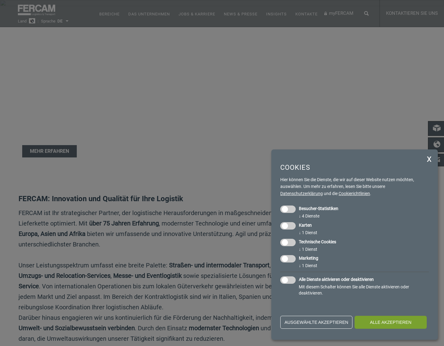 Aktuelle Website-Vorschau von Transport-Dienstleistungen Fercam