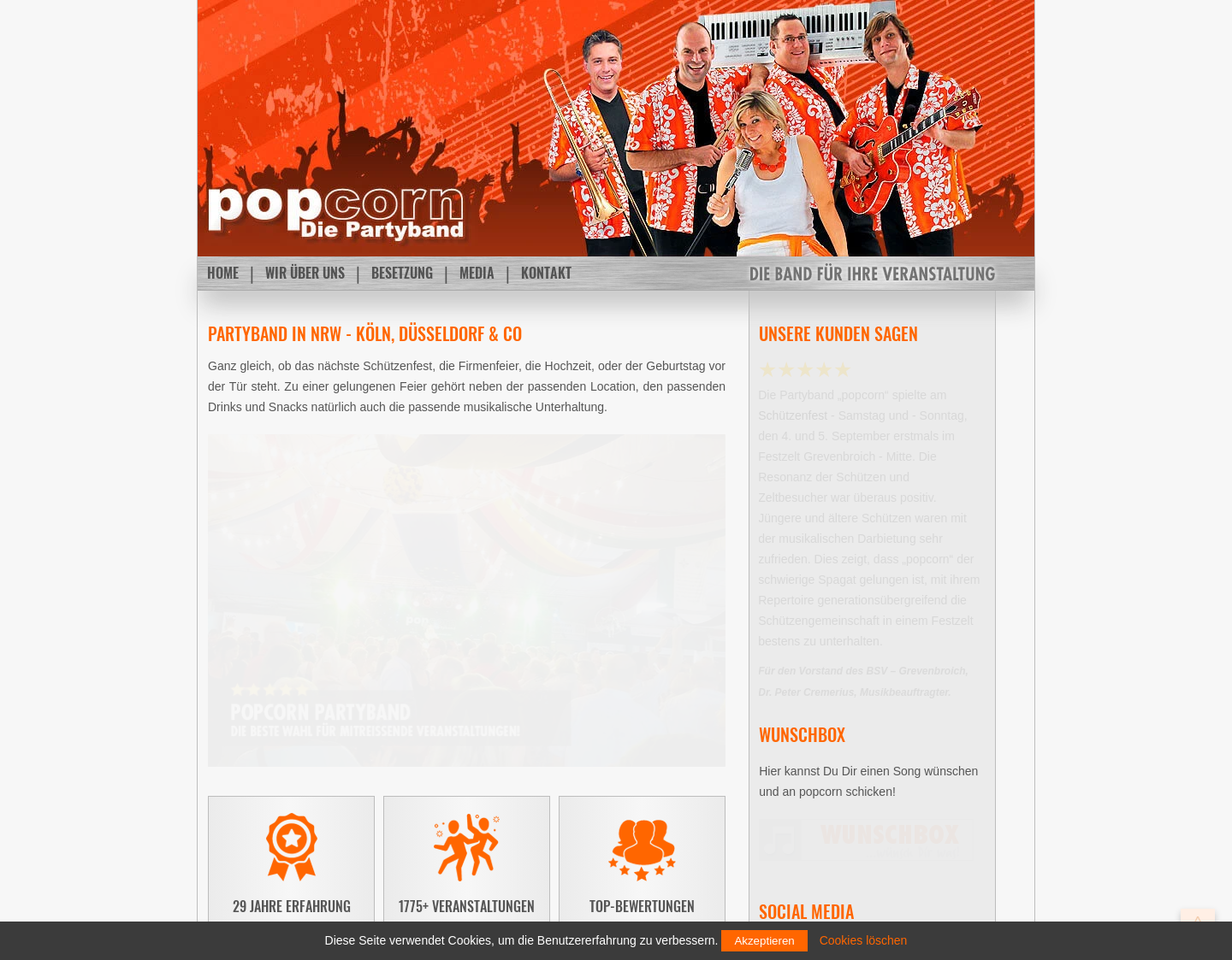 Aktuelle Website-Vorschau von popcorn | Partyband und Tanzband aus NRW