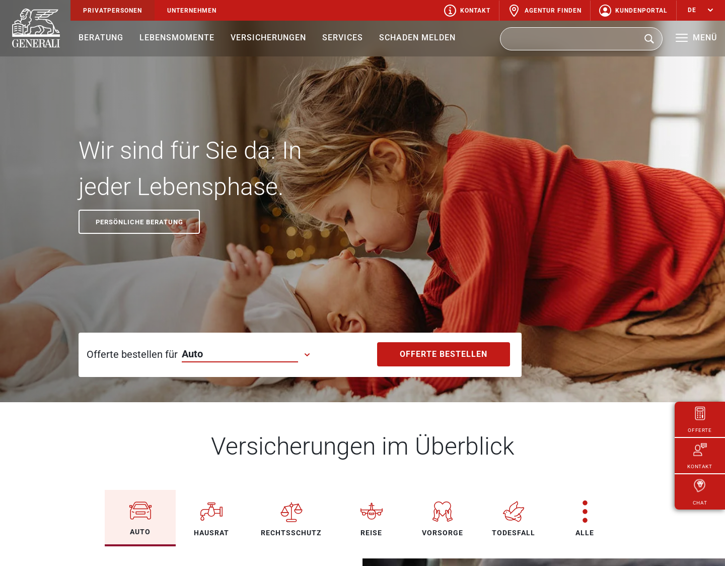 Aktuelle Website-Vorschau von Versicherung Vergleich bei GENERALI