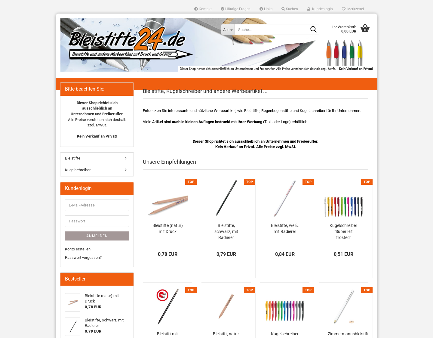 Aktuelle Website-Vorschau von Bleistifte24.de