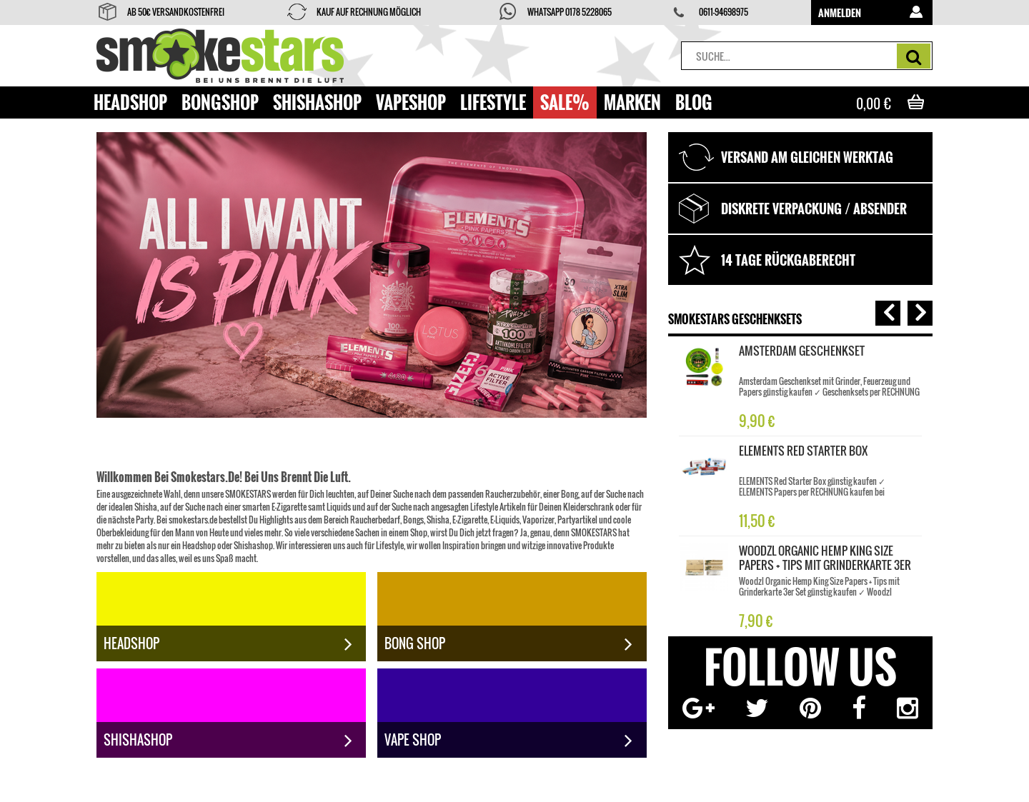 Aktuelle Website-Vorschau von Onlineshop für Papers und Shishas