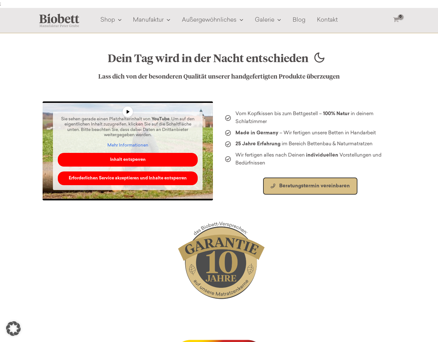 Aktuelle Website-Vorschau von Biobetten - Tischlerei Peter Grube