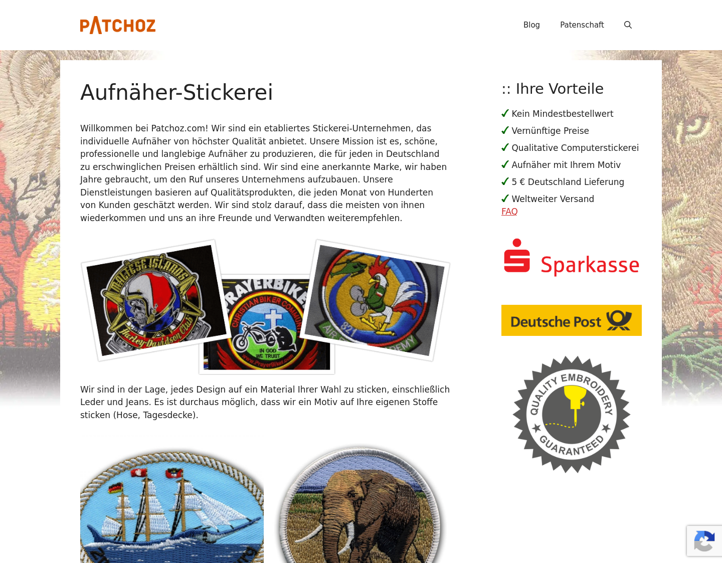 Aktuelle Website-Vorschau von Wundernadel - Stickerei für Aufnähe