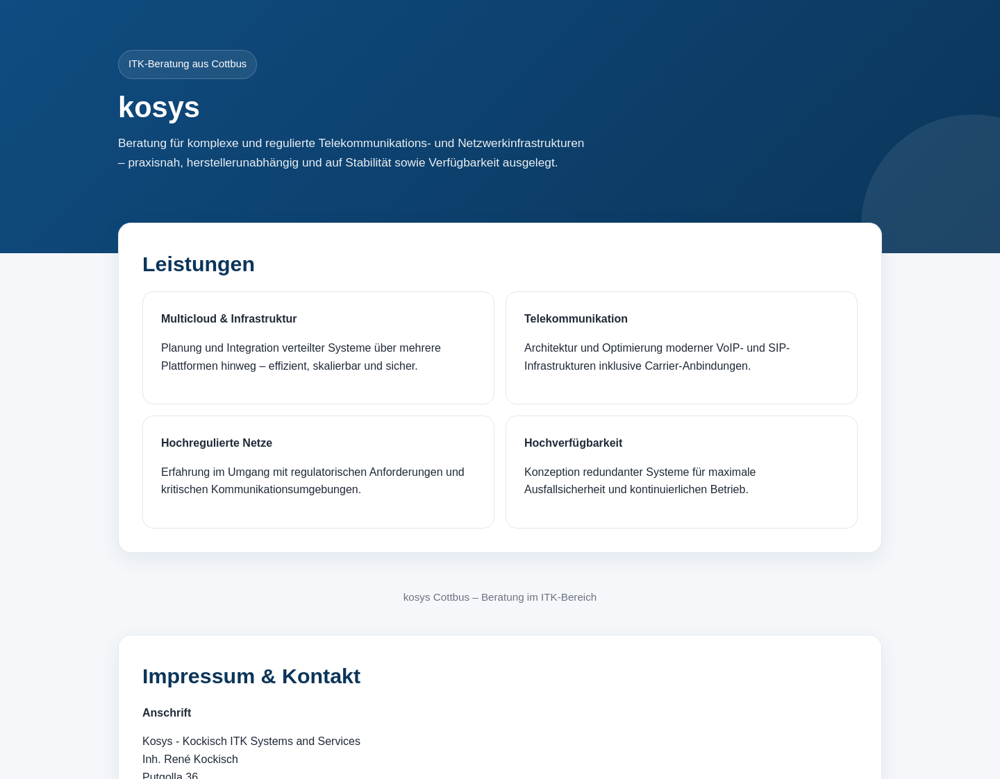 Aktuelle Website-Vorschau von Kosys - Kockisch ITK Systems