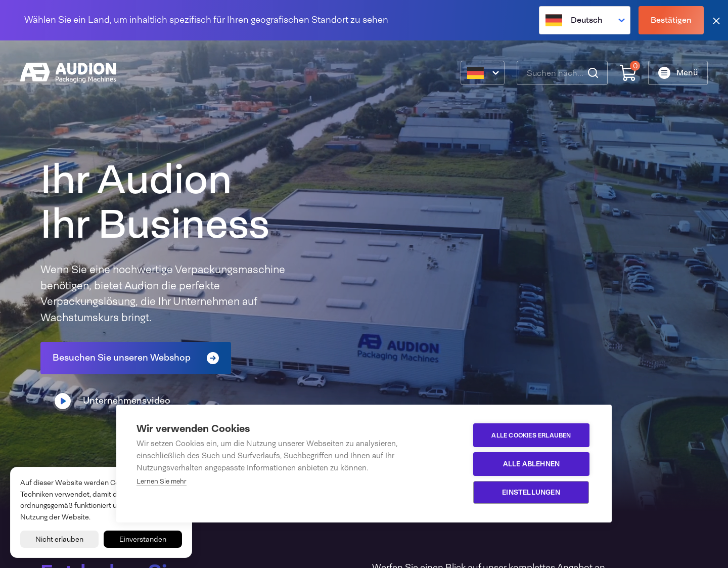 Aktuelle Website-Vorschau von Audion Verpackungsmaschinen