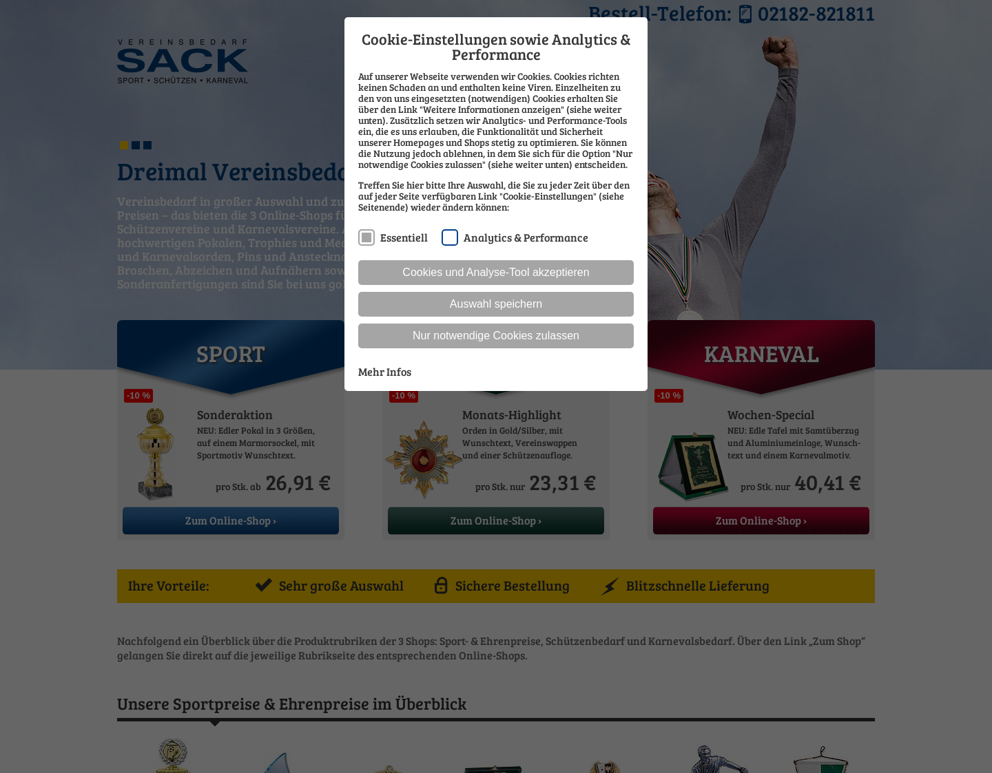 Aktuelle Website-Vorschau von Pokale vom Pokal-Sezialisten Sack