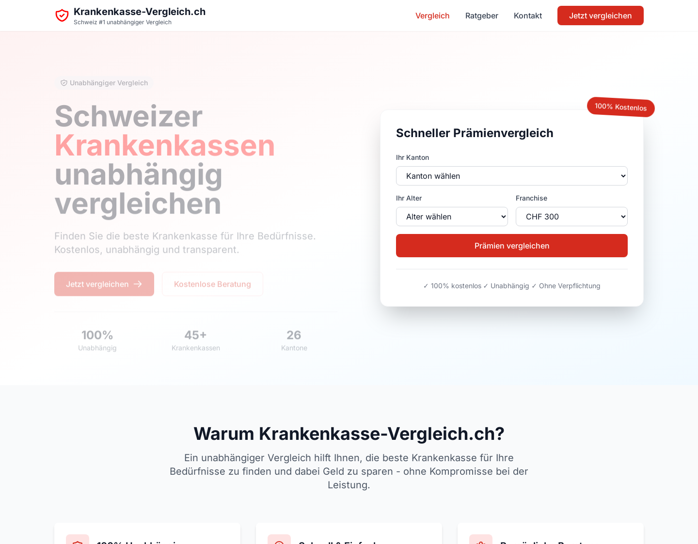 Aktuelle Website-Vorschau von Krankenkasse Schweiz
