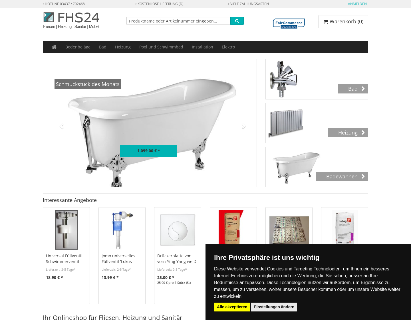 Aktuelle Website-Vorschau von Sanitär Fachgroßhandel FHS