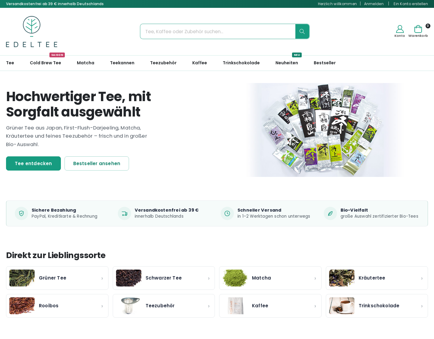 Aktuelle Website-Vorschau von EdelTee - Tee Online Shop
