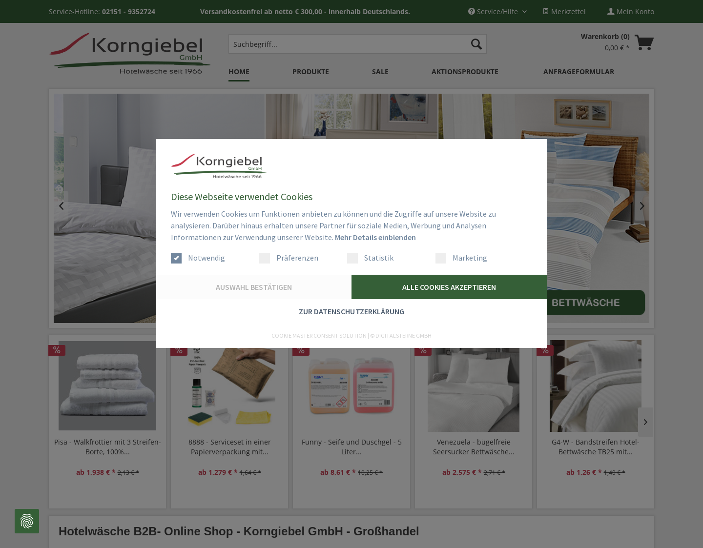Aktuelle Website-Vorschau von Kochkleidung und Gastronomiebedarf