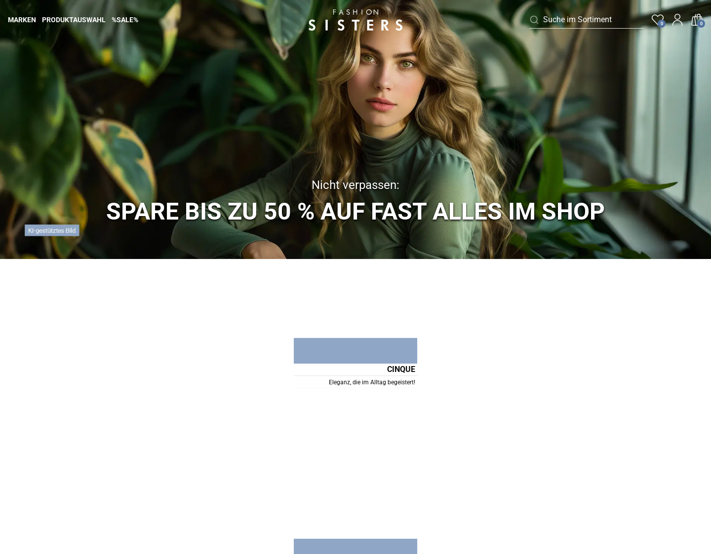 Aktuelle Website-Vorschau von Damenmode bei fashionsisters