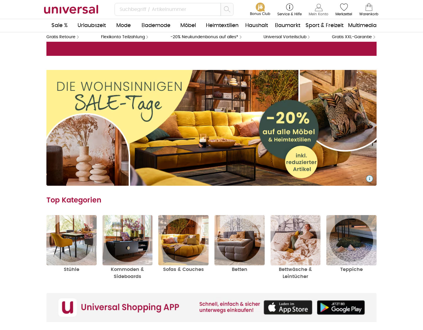Aktuelle Website-Vorschau von Universal Versand ? Mode Online Shop
