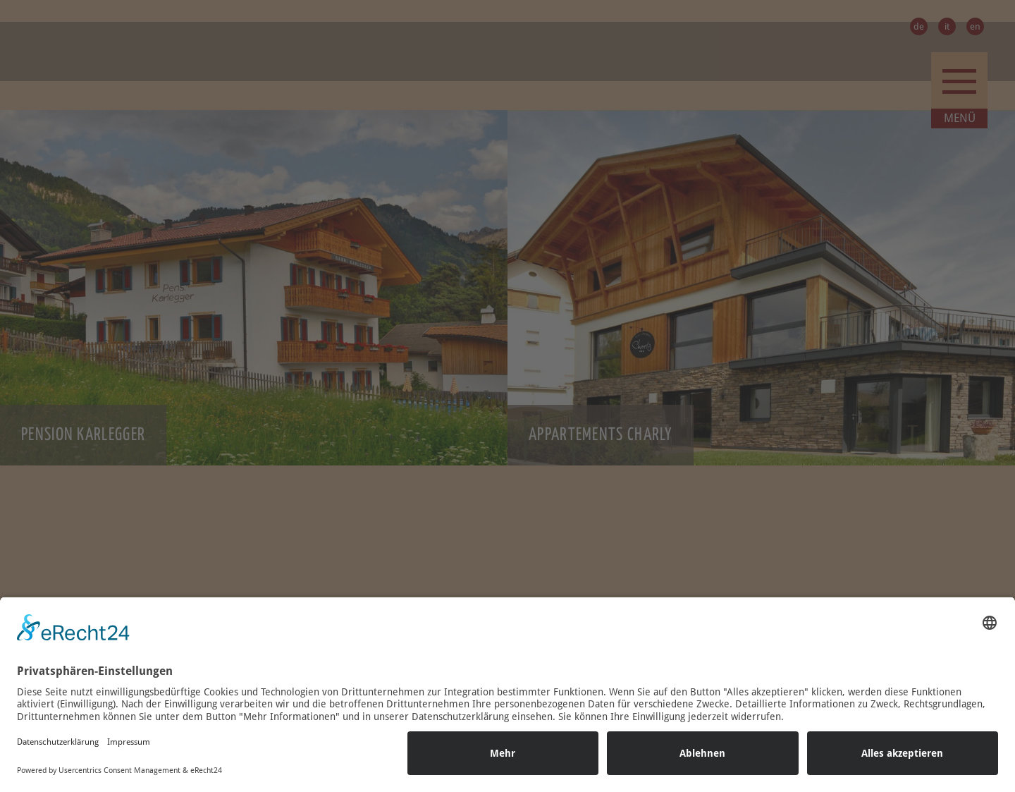Aktuelle Website-Vorschau von Pension Karlegger - Seis am Schlern