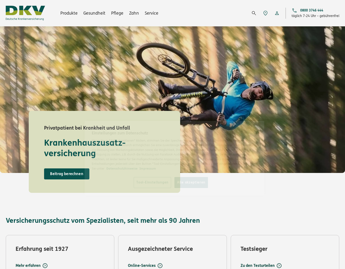 Aktuelle Website-Vorschau von Private Krankenversicherung - DKV