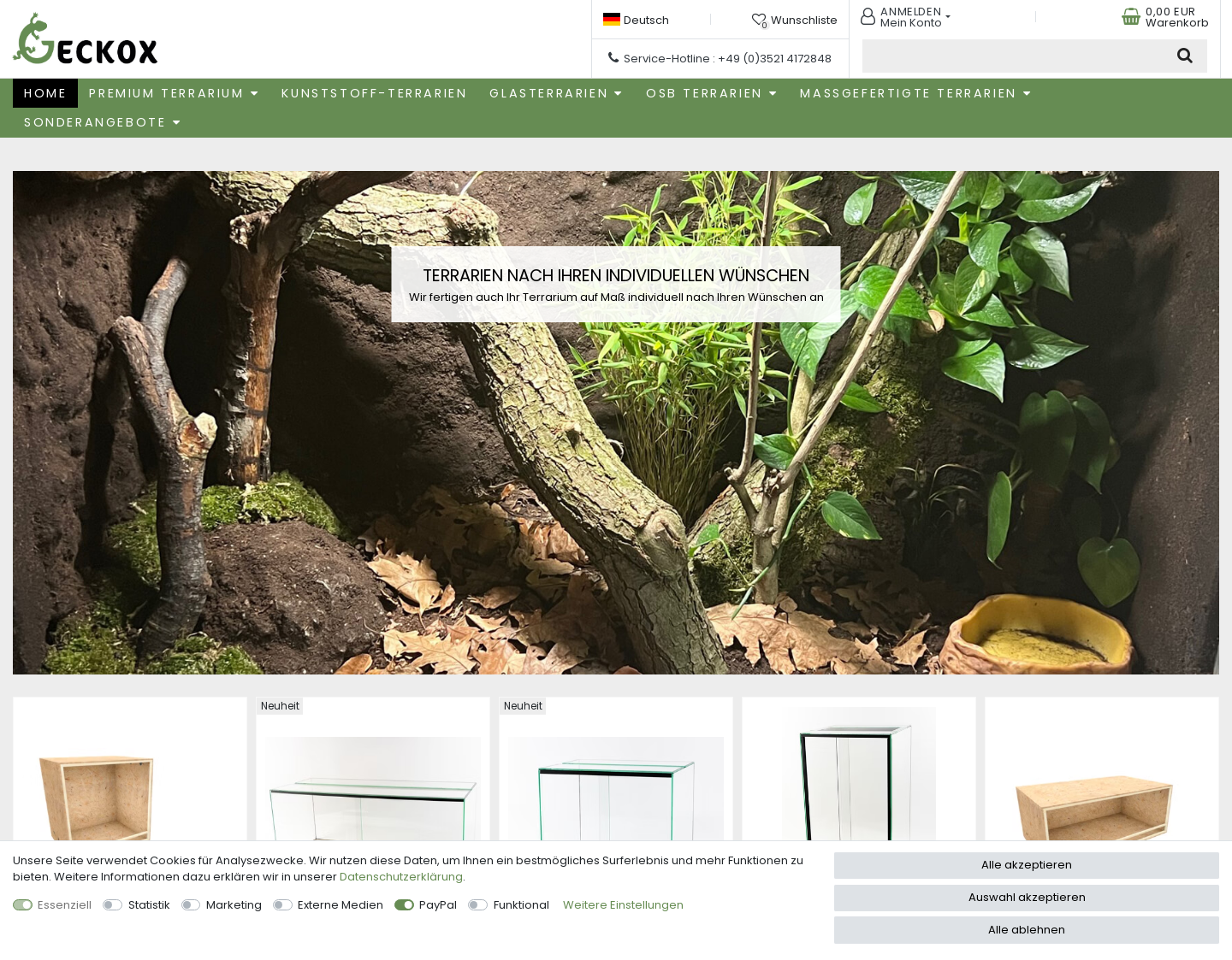 Aktuelle Website-Vorschau von Terrarium und  Holzterrarien