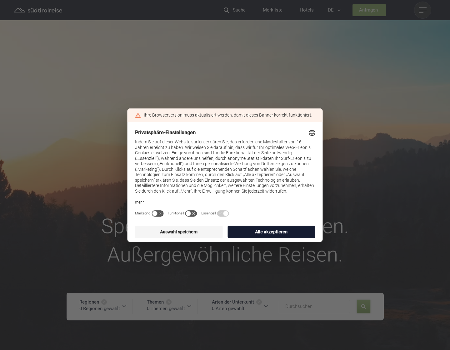Aktuelle Website-Vorschau von Südtirol Hotels
