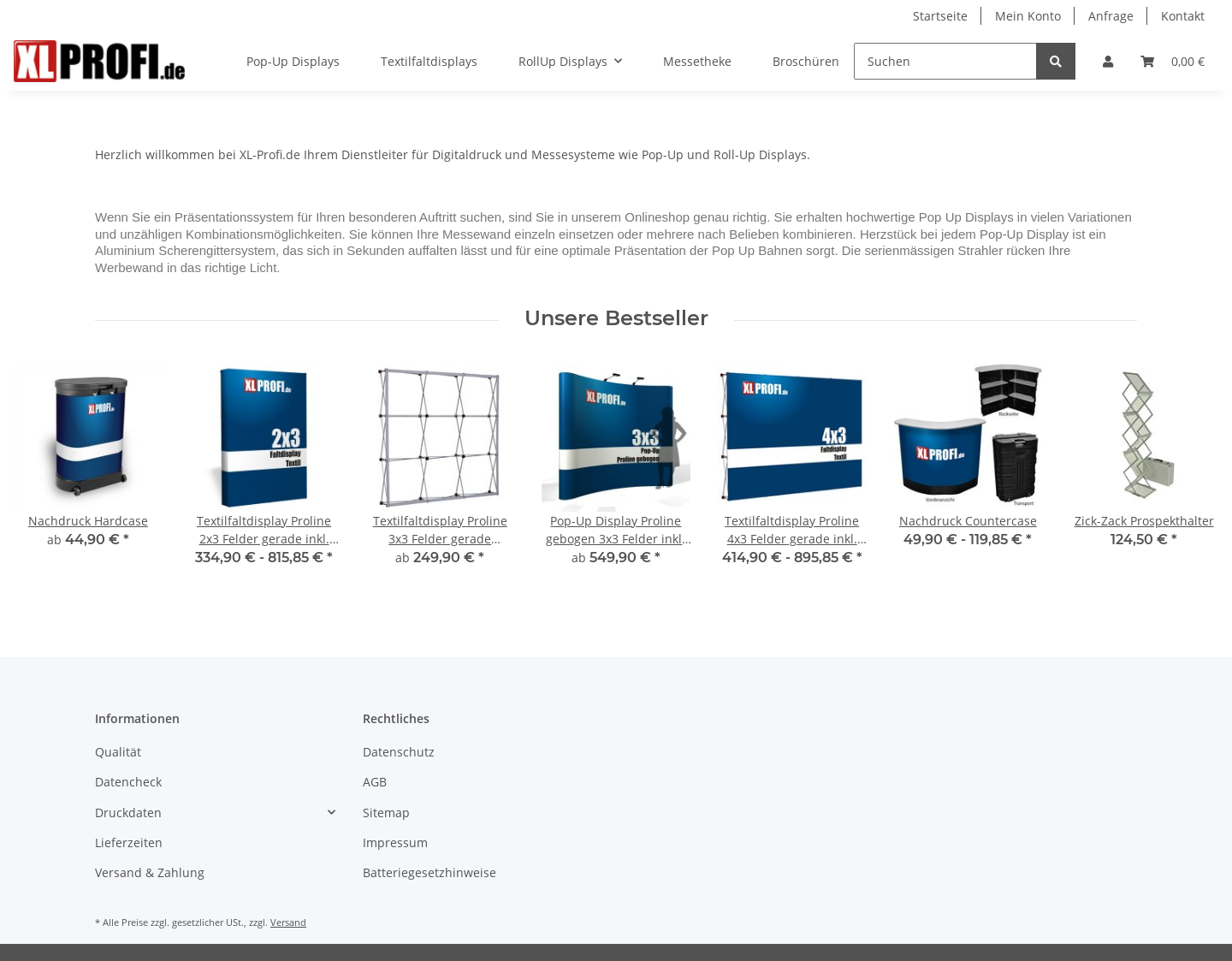 Aktuelle Website-Vorschau von XL-Profi.de Messedisplay Shop