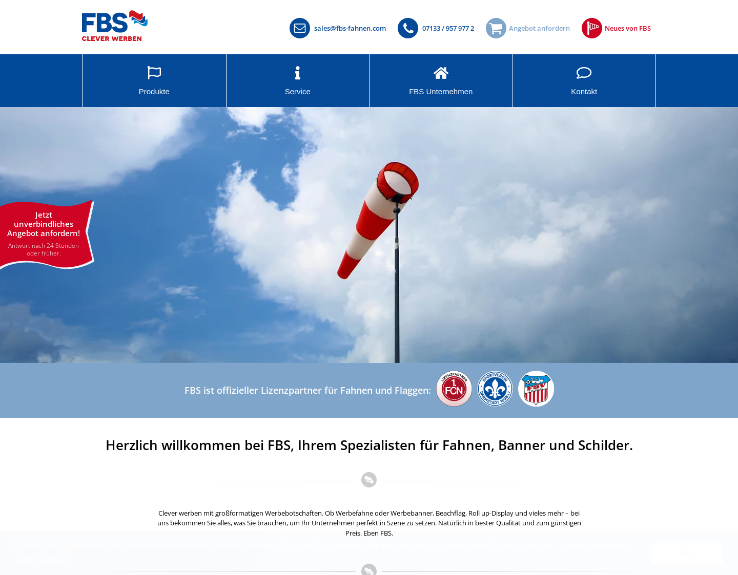Aktuelle Website-Vorschau von Bannerfahnen und Werbeflaggen