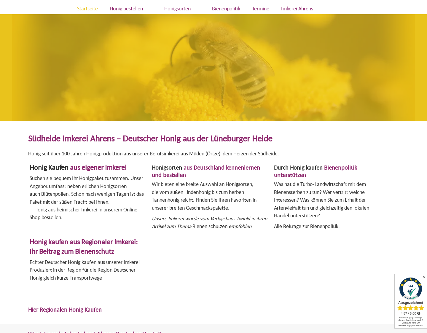 Aktuelle Website-Vorschau von Imkerei Ahrens - Honigproduktion und Vermarktung