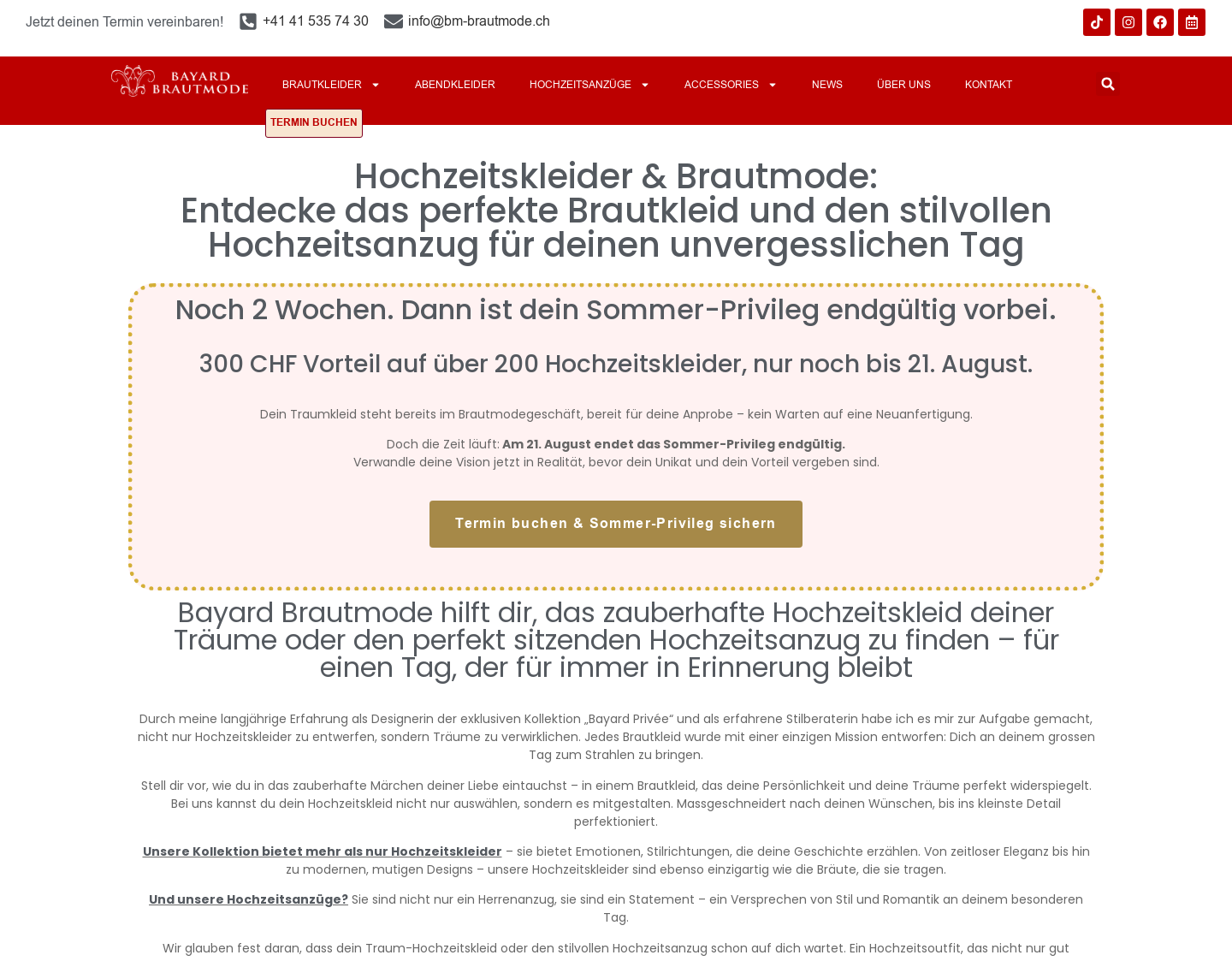 Aktuelle Website-Vorschau von Brautmode Bayard Mariam