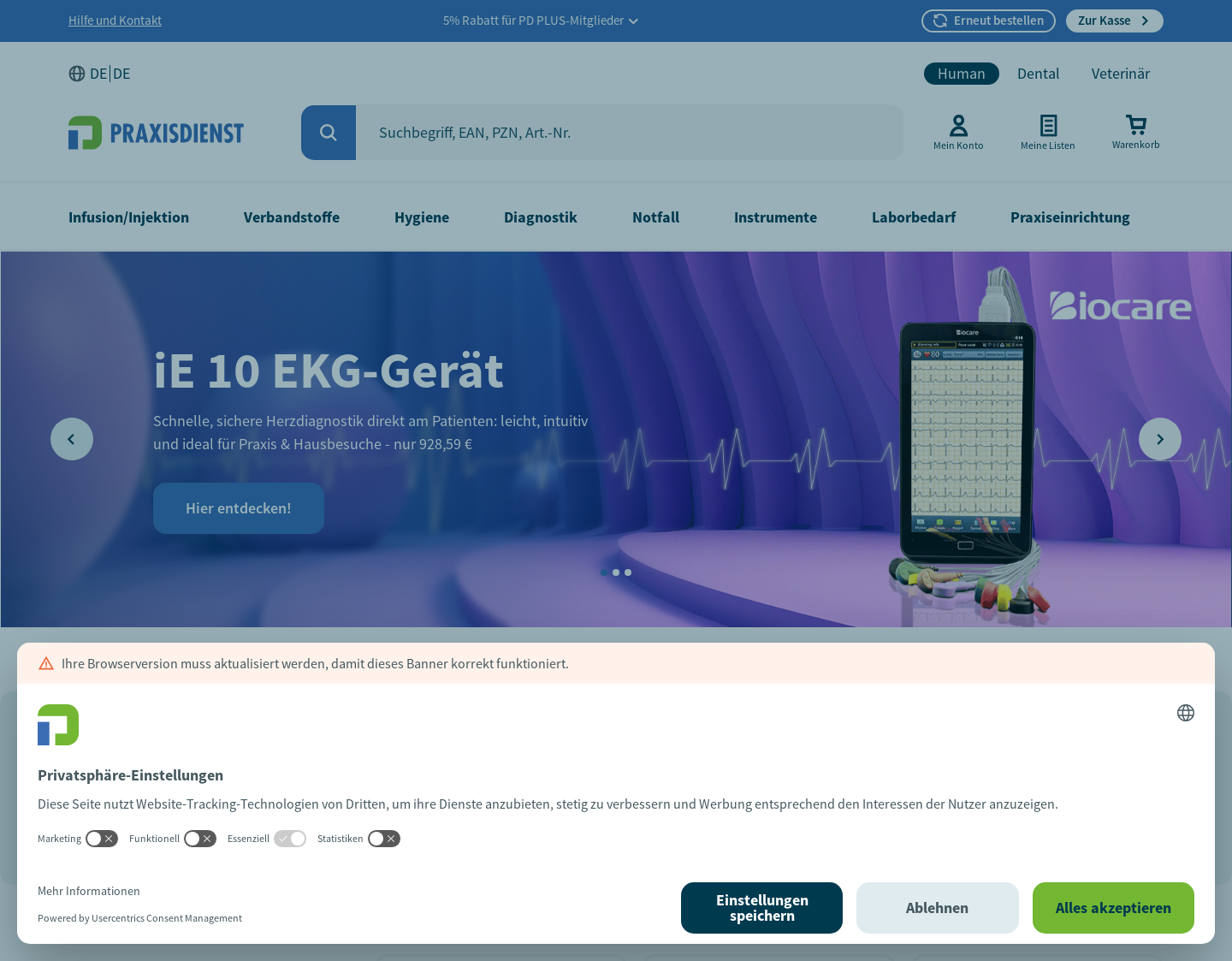 Aktuelle Website-Vorschau von Praxisdienst