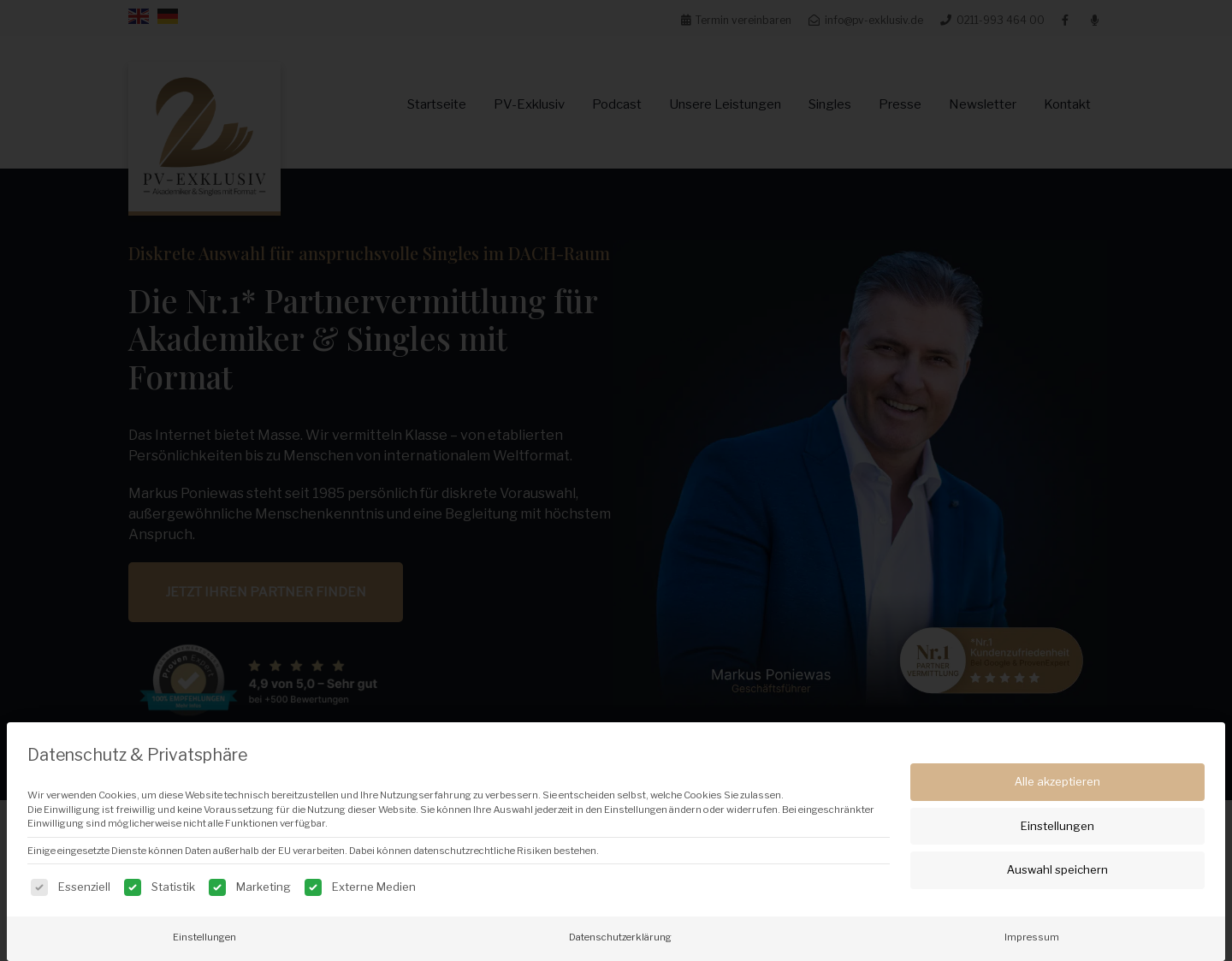 Aktuelle Website-Vorschau von PV Exklusive Partnervermittlung